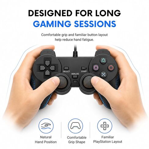 Hopevry Wired PS2 Controller | 2 Pack Compatible with Sony PS2/PS2 Slim/PS1 | PlayStation 2 Controller with Dual Vibration, Plug and Play, Ergonomic grip for extended gaming in Kuwait