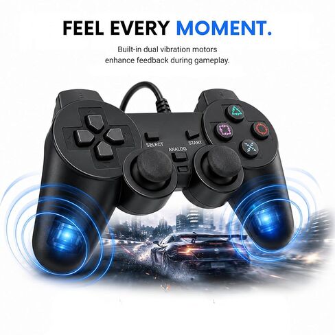Hopevry Wired PS2 Controller | 2 Pack Compatible with Sony PS2/PS2 Slim/PS1 | PlayStation 2 Controller with Dual Vibration, Plug and Play, Ergonomic grip for extended gaming in Kuwait
