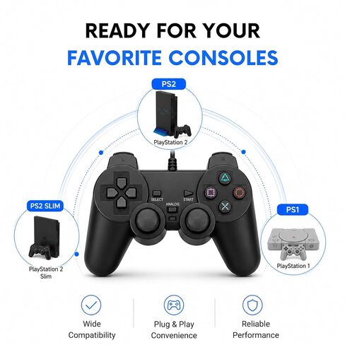 Hopevry Wired PS2 Controller | 2 Pack Compatible with Sony PS2/PS2 Slim/PS1 | PlayStation 2 Controller with Dual Vibration, Plug and Play, Ergonomic grip for extended gaming in Kuwait