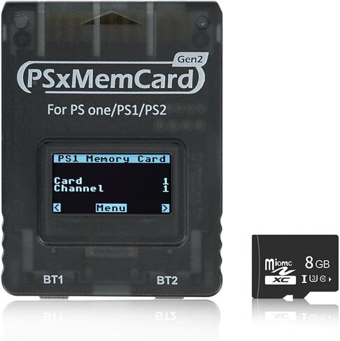 BITFUNX PSxMemCard Gen2 Memory Card - Supports Firmware Upgrade, Unlimited Storage and Sd2psXtd, Includes an 8GB MicroSD Card, High Speed Game Memory Card for PS2/PS1/PS One Console (Tran-Black) in Saudi Arabia