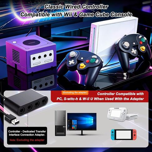 ANGFA 2 Pack Wired Controllers for GameCube, Classic Controller Compatible with Wii and NGC Game Cube Console, Plug & Play Classic Gamepad (Black) in Kuwait