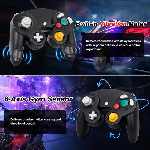 ANGFA 2 Pack Wired Controllers for GameCube, Classic Controller Compatible with Wii and NGC Game Cube Console, Plug & Play Classic Gamepad (Black) in Kuwait