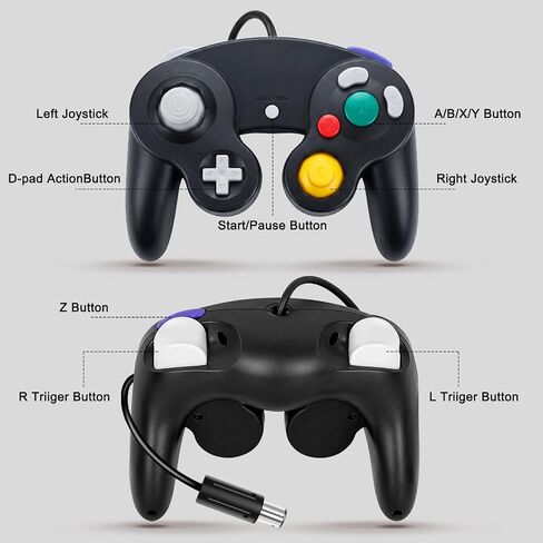 ANGFA 2 Pack Wired Controllers for GameCube, Classic Controller Compatible with Wii and NGC Game Cube Console, Plug & Play Classic Gamepad (Black) in Kuwait
