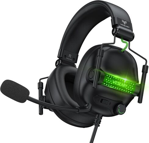 سماعة رأس سلكية للألعاب من WESEARY لأجهزة Xbox وPS5 وPS4 وSwitch والكمبيوتر الشخصي والهواتف المحمولة وسماعات ألعاب الصوت المحيطي مع ميكروفون ENC لإلغاء الضوضاء، ومشغلات 50 مم لملحقات Atari 2600، وأغطية أذن ناعمة من إسفنج الذاكرة | سماعات رأس للألعاب مزودة in Kuwait