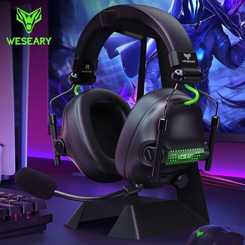 سماعة رأس سلكية للألعاب من WESEARY لأجهزة Xbox وPS5 وPS4 وSwitch والكمبيوتر الشخصي والهواتف المحمولة وسماعات ألعاب الصوت المحيطي مع ميكروفون ENC لإلغاء الضوضاء، ومشغلات 50 مم لملحقات Atari 2600، وأغطية أذن ناعمة من إسفنج الذاكرة | سماعات رأس للألعاب مزودة in Kuwait
