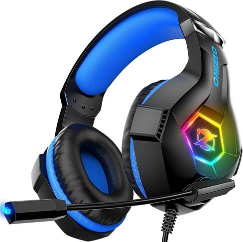 Gaming Headset for PC, Ps4, Ps5, Xbox Headset with 7.1 Surround Sound, Gaming Headphones with Noise Cancelling Mic RGB Light Over Ear Headphones for Xbox Series X/S, Switch-Black Blue in Kuwait