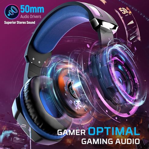 Gaming Headset for PC, Ps4, Ps5, Xbox Headset with 7.1 Surround Sound, Gaming Headphones with Noise Cancelling Mic RGB Light Over Ear Headphones for Xbox Series X/S, Switch-Black Blue in Kuwait