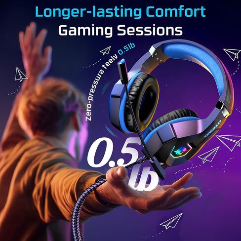 Gaming Headset for PC, Ps4, Ps5, Xbox Headset with 7.1 Surround Sound, Gaming Headphones with Noise Cancelling Mic RGB Light Over Ear Headphones for Xbox Series X/S, Switch-Black Blue in Kuwait