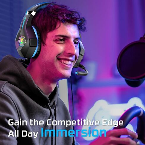 Gaming Headset for PC, Ps4, Ps5, Xbox Headset with 7.1 Surround Sound, Gaming Headphones with Noise Cancelling Mic RGB Light Over Ear Headphones for Xbox Series X/S, Switch-Black Blue in Kuwait