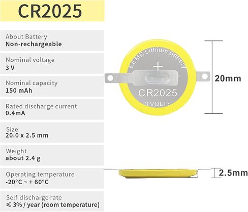 EEBM 10 حزمة بطارية CR2025 بطارية ليثيوم 3 فولت زر عملة معدنية 2025 بطارية خرطوشة Gameboy ورقة ملحومة، CR2025 بطارية بديلة اقتصاد بطارية Gameboy، ورقة ملحومة in Kuwait