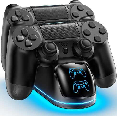 Controller Charger for PS5, Dual Charging Dock Station for PlayStation 5 Dualsense & Edge with RGB Light, Fast PS5 Dual Controller Charging Station with Cable Black for PlayStation 4 Chargers in Saudi Arabia