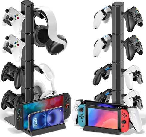 Kytok Controller Stand 4 Tiers with Cable Organizer for Desk, Universal Headphone Stand Compatible with Xbox PS5 PS4 Console Nintendo Switch, Headset Holder & Desk Mounts for 8 Packs Controller in Saudi Arabia