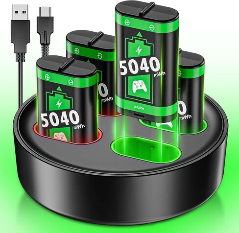 RJAD Rechargeable Battery Pack for Xbox Controller with Charger Station, 4 x 5040mWh Rechargeable Batteries Pack for Xbox Series S|X, Xbox One, One S|X, Elite Controller, with Battery Charging Dock in Saudi Arabia