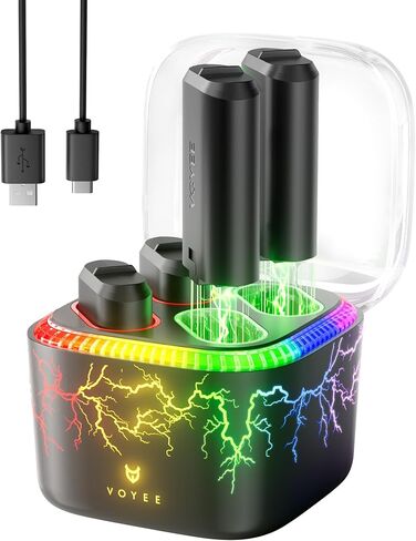 VOYEE Xbox Battery Pack, 4x4070mWh Rechargeable Battery with LED Charger | 7-Color LED Lights, 4-Slot Fast Charging for Xbox One/S/X/Elite/Series X|S, Over Current/Voltage/Short Circut-Lightning-Black in Saudi Arabia