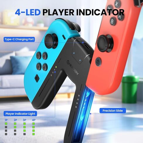 قبضة شحن NEWDERY LIFE لوحدات التحكم في المفاتيح، متوافقة مع Joy Con | حامل وحدة تحكم محمول على شكل حرف V، شحن سريع 2.5 ساعة، تشغيل أثناء الشحن، مؤشر LED، كابل شاحن 1.5 متر، أسود in Kuwait
