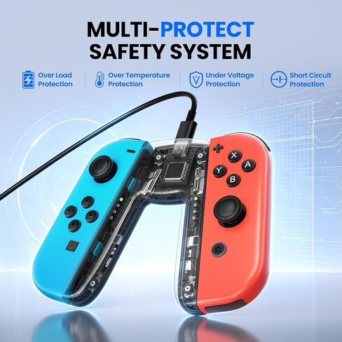 قبضة شحن NEWDERY LIFE لوحدات التحكم في المفاتيح، متوافقة مع Joy Con | حامل وحدة تحكم محمول على شكل حرف V، شحن سريع 2.5 ساعة، تشغيل أثناء الشحن، مؤشر LED، كابل شاحن 1.5 متر، أسود in Kuwait