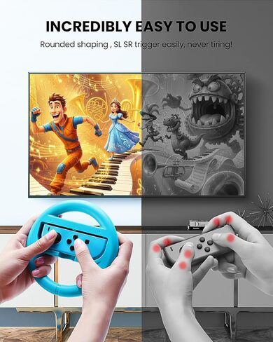 VOYEE Switch Steering Wheel for Nintendo Switch Wheel/JoyCon Controller | Easy to Trigger Feel, Trigger Shoulder, Curved Handle Design, Anti-Fingerprint Material, Palm Size Designed (Blue and Red) in Kuwait