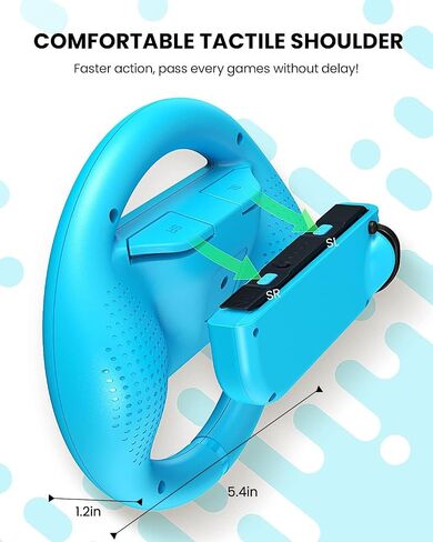 VOYEE Switch Steering Wheel for Nintendo Switch Wheel/JoyCon Controller | Easy to Trigger Feel, Trigger Shoulder, Curved Handle Design, Anti-Fingerprint Material, Palm Size Designed (Blue and Red) in Kuwait