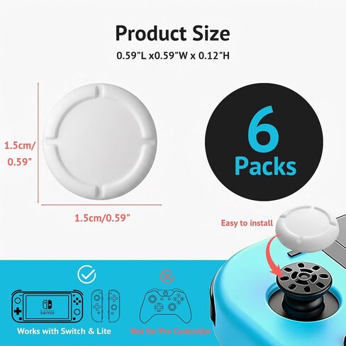 6 Pack White Silicone Analog Stick Covers for Nintendo Switch, Joy-Con Controller Thumb Grips, Joystick Replacement Caps in Saudi Arabia