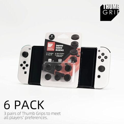 Skull & Co. Skin, CQC and FPS Thumb Grips Set Joystick Cap Analog Stick Cap for Nintendo Switch Joy-Con Controller - Black, 3 Pairs (6pcs) in Kuwait