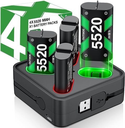 DINOSTRIKE Rechargeable Battery Pack & Charger Station for Xbox Series X|S, Xbox One Controllers - Includes 4 Battery Packs for Xbox with USB-A & USB-C Charging in Saudi Arabia
