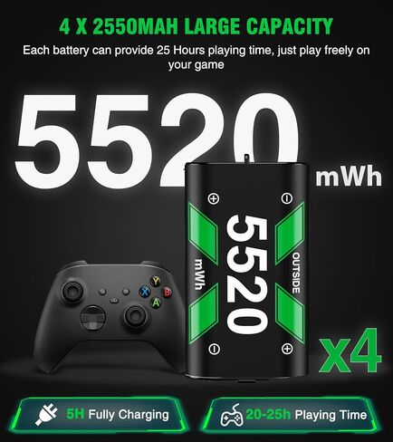 DINOSTRIKE Rechargeable Battery Pack & Charger Station for Xbox Series X|S, Xbox One Controllers - Includes 4 Battery Packs for Xbox with USB-A & USB-C Charging in Saudi Arabia