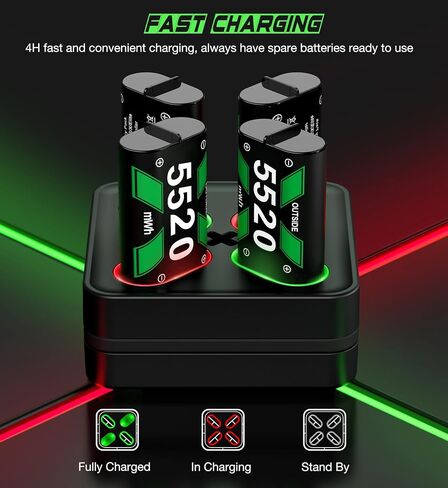 DINOSTRIKE Rechargeable Battery Pack & Charger Station for Xbox Series X|S, Xbox One Controllers - Includes 4 Battery Packs for Xbox with USB-A & USB-C Charging in Saudi Arabia