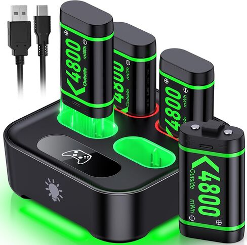 Upgraded Fast Charging Rechargeable Battery Packs with Light Control, 4x4080mWh Xbox Controller Batteries with Charger Dock for Xbox Series X|S, One S/X/Elite Controllers,Cases and Storage Sets in Saudi Arabia