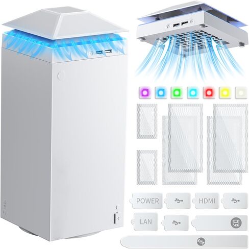 Auto Cooling Fan Dust Proof for Xbox Series X Console with Colorful Light | Dust Cover Filter, Rubber Dust Plugs, Light Strip,Low Noise Top Fan with 3 Gears, Cooler&Light Touch Switch,2 USB Port(White) in Saudi Arabia