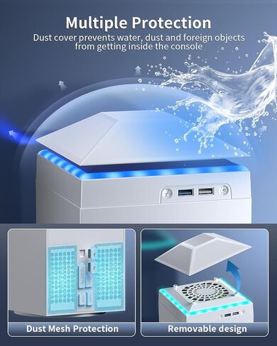 Auto Cooling Fan Dust Proof for Xbox Series X Console with Colorful Light | Dust Cover Filter, Rubber Dust Plugs, Light Strip,Low Noise Top Fan with 3 Gears, Cooler&Light Touch Switch,2 USB Port(White) in Saudi Arabia