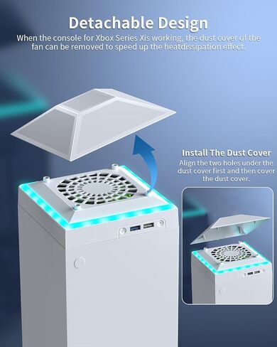 Auto Cooling Fan Dust Proof for Xbox Series X Console with Colorful Light | Dust Cover Filter, Rubber Dust Plugs, Light Strip,Low Noise Top Fan with 3 Gears, Cooler&Light Touch Switch,2 USB Port(White) in Saudi Arabia