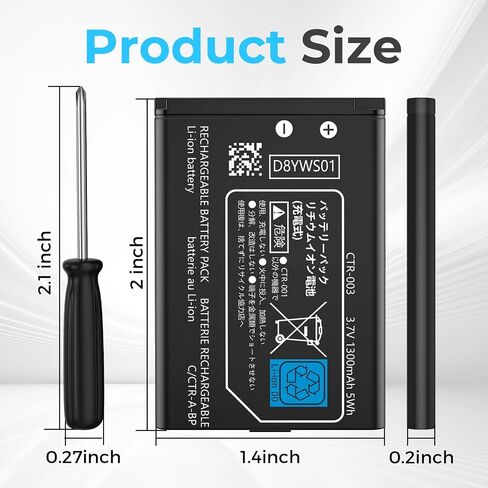 3DS Battery,3.7V 1300mAh High-Capacity Replacement Battery for 3DS and 2DS Consoles,Includes Tool Kit in Kuwait