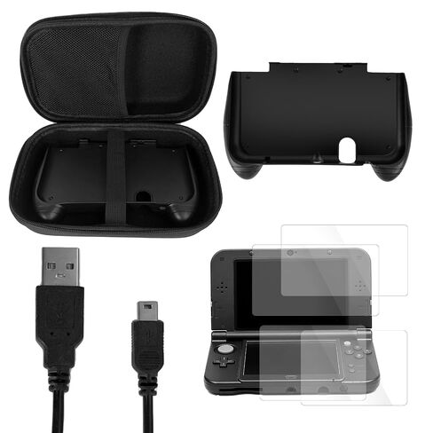 JDGPOKOO 5 in 1 Accessories Kit for New Nintendo 3DS XL/LL 2015, Carrying Case for New 3DS XL/LL, Hand Grip, 2 Set Screen Protectors and Charging Cable Compatible with Nintendo New 3DS‌ XL/LL ONLY in Kuwait