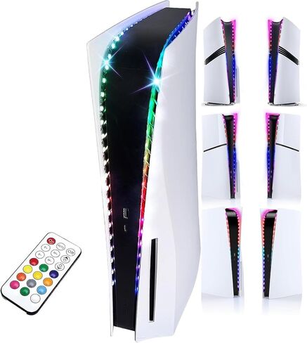 RGB LED Light for PS5,Colorful Light Strip for Playstation5 Console with 7 Colors 358 Effects,PS 5 DIY Flexible Strip Light Kit Decoration Accessory with IR Remote, 2 Installation Methods in Saudi Arabia