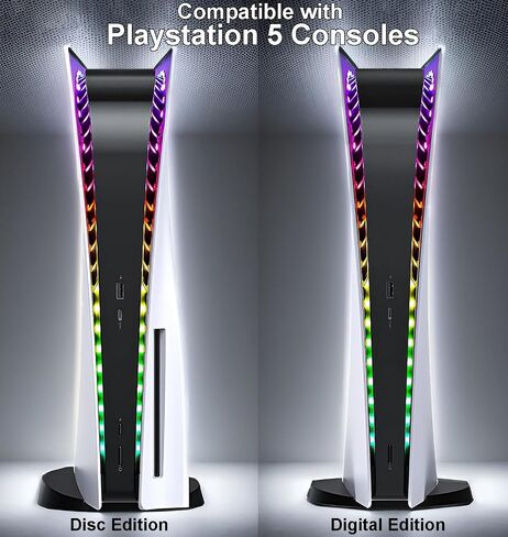 RGB LED Light for PS5,Colorful Light Strip for Playstation5 Console with 7 Colors 358 Effects,PS 5 DIY Flexible Strip Light Kit Decoration Accessory with IR Remote, 2 Installation Methods in Saudi Arabia