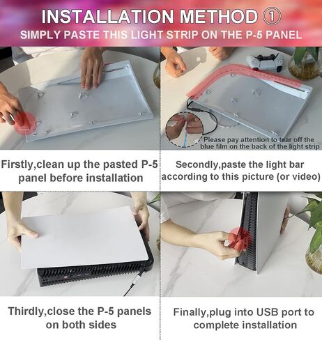 RGB LED Light for PS5,Colorful Light Strip for Playstation5 Console with 7 Colors 358 Effects,PS 5 DIY Flexible Strip Light Kit Decoration Accessory with IR Remote, 2 Installation Methods in Saudi Arabia