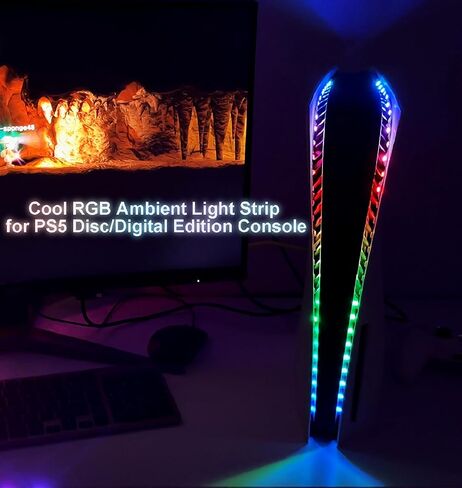 RGB LED Light for PS5,Colorful Light Strip for Playstation5 Console with 7 Colors 358 Effects,PS 5 DIY Flexible Strip Light Kit Decoration Accessory with IR Remote, 2 Installation Methods in Saudi Arabia