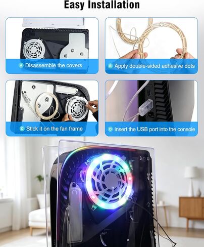 Joso LED Light Strip for PS5/PS5 Slim/PS5 Pro RGB Decoration Accessories | LED Ring with 8 Colors 400 Effects, Music Sync, IR Remote/APP Control in Saudi Arabia