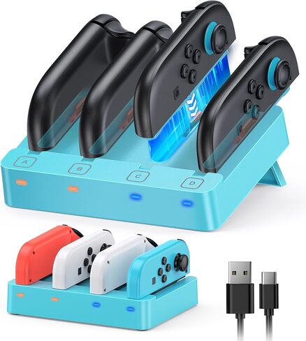 Controller Charger for Nintendo Switch 2/Switch 1 for Joycon | Horizontal Charging Dock Station for Joycon 1 and 2, Multi-function Foldable Storage Stand (Black) in Saudi Arabia