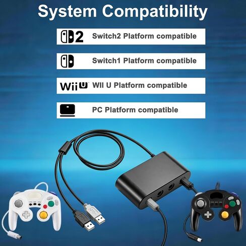 Gamecube Controller Adapter for Wii U, PC Windows, Nintendo Switch/OLED/Switch 2 Gamecube Converter, Support 4 Gamecube Controller to Play Supper Smash Bros with 3.3ft Long Cable in Saudi Arabia