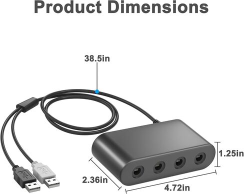 Gamecube Controller Adapter for Wii U, PC Windows, Nintendo Switch/OLED/Switch 2 Gamecube Converter, Support 4 Gamecube Controller to Play Supper Smash Bros with 3.3ft Long Cable in Saudi Arabia