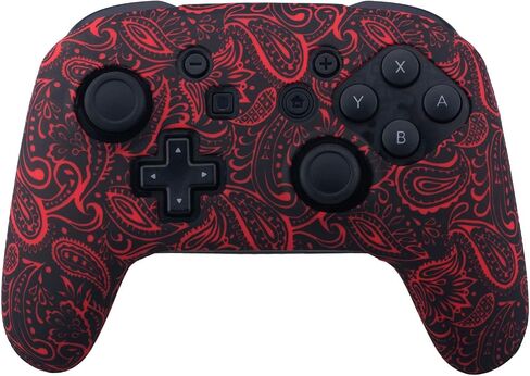 Studded Silicone Transfer Print Cover Skin Case ONLY for Nitendo Official Switch Pro Controller x 1(Leaves Red) with Pro Thumb Grips x 8 in Saudi Arabia