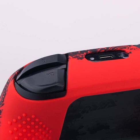 Studded Silicone Transfer Print Cover Skin Case ONLY for Nitendo Official Switch Pro Controller x 1(Leaves Red) with Pro Thumb Grips x 8 in Saudi Arabia