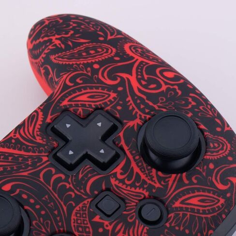 Studded Silicone Transfer Print Cover Skin Case ONLY for Nitendo Official Switch Pro Controller x 1(Leaves Red) with Pro Thumb Grips x 8 in Saudi Arabia