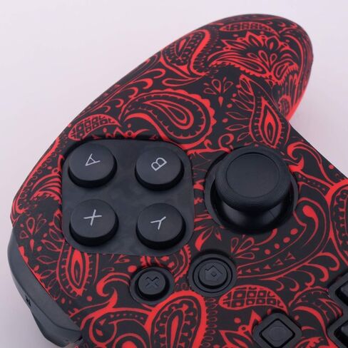 Studded Silicone Transfer Print Cover Skin Case ONLY for Nitendo Official Switch Pro Controller x 1(Leaves Red) with Pro Thumb Grips x 8 in Saudi Arabia