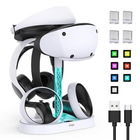FASTSNAIL RGB Charging Stand & Storage Station for PS VR2 - Light White | Fast PS5 VR2 Controller Charger Dock, Multifunctional Charging Station for PSVR2 Headset, 10 RGB Modes Post & Base of Memory in Saudi Arabia