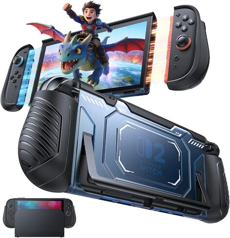 FASTSNAIL Switch 2 Protective Case with Ergonomic Grip for Joycon 2(Green) | Protective Cover with Dockable TPU Middle Frame, Comfortable Handheld Shell Case for Switch 2 Accessories in Saudi Arabia