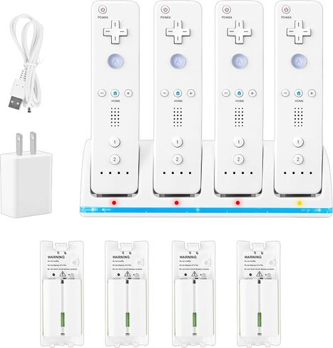 4 in 1 Wii Remote Charger,Charging Station with 4 Pack 2800mAh Rechargeable Battery,Plugs,USB Cable for Wii/Wii U Remote Controller (Black) in Saudi Arabia