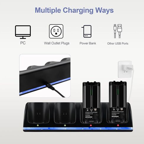 4 in 1 Wii Remote Charger,Charging Station with 4 Pack 2800mAh Rechargeable Battery,Plugs,USB Cable for Wii/Wii U Remote Controller (Black) in Saudi Arabia