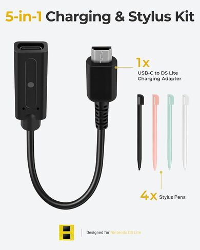 DS Lite Charger and Stylus Bundle, USB C to DS Lite Charging Adapter with 4 Replacement Stylus Pens for Nintendo DS Lite NDSL in Kuwait